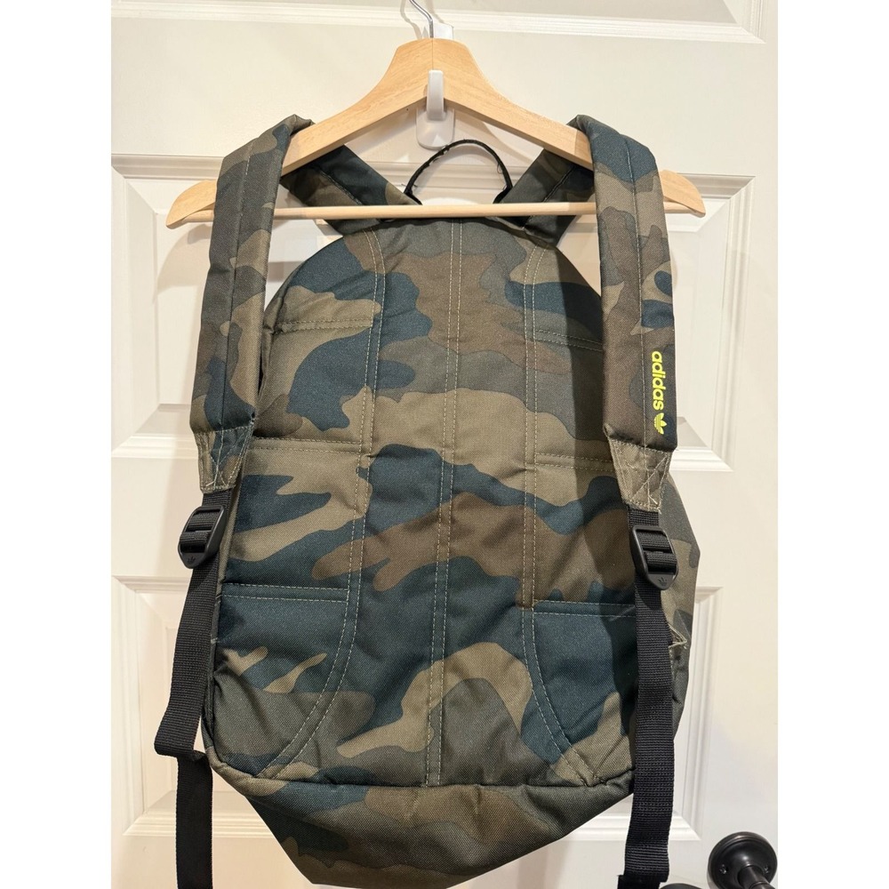 Adidas Originals Kids Camouflage Backpack Neon Yellow Trefoil Logo Camo Bag - Picture 4 of 6